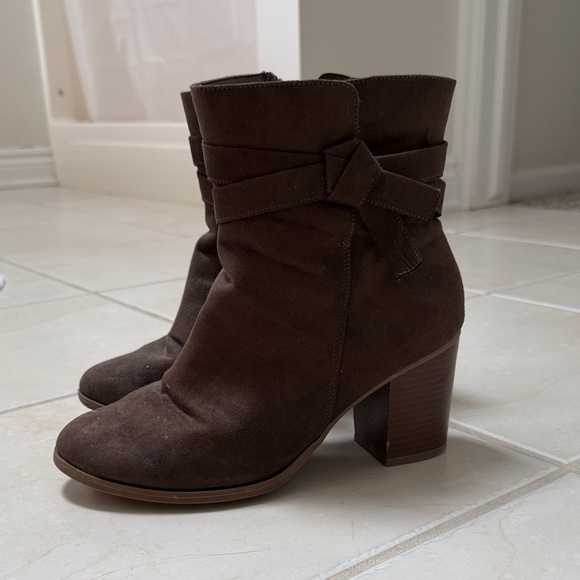 American Eagle Outfitters Shoes - American Eagle Outfitters Dark Brown Suede Ankle Booties with Block Heel